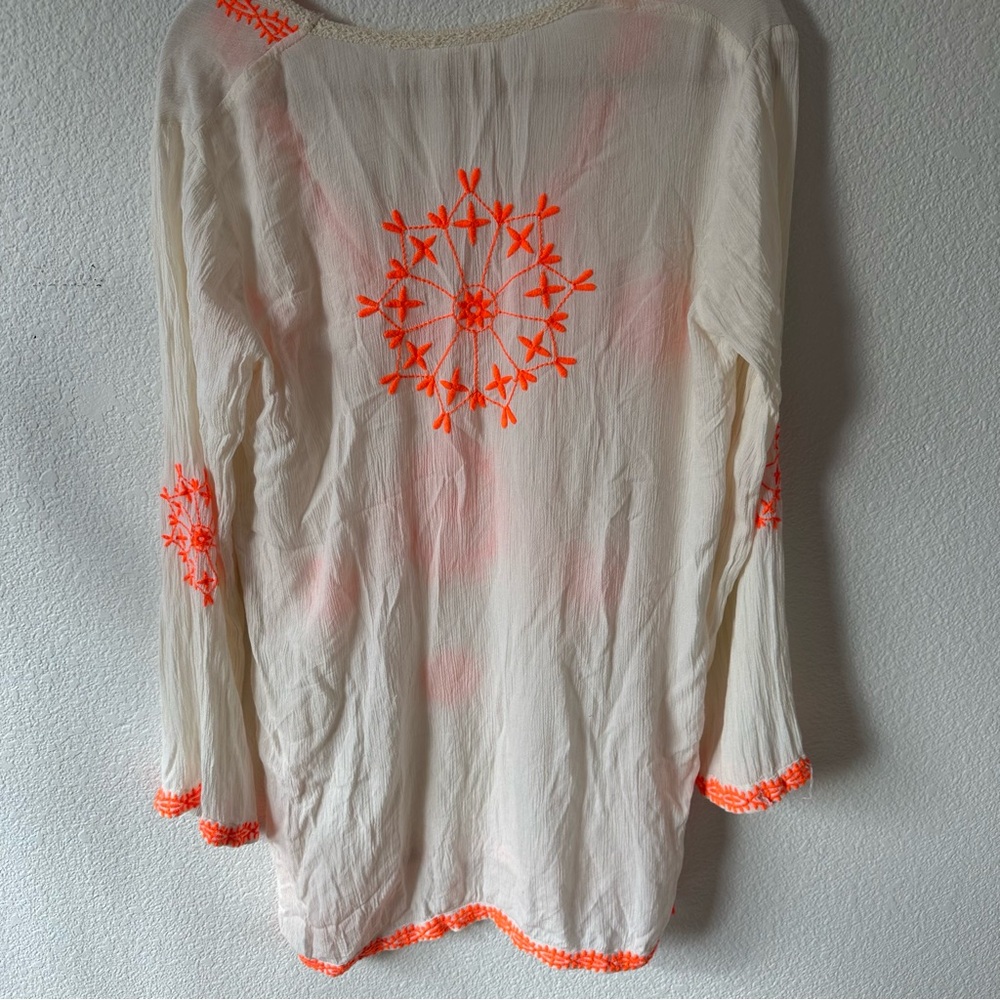 Women's Cream Tunic with Orange Embroidery Medium - Picture 4 of 11